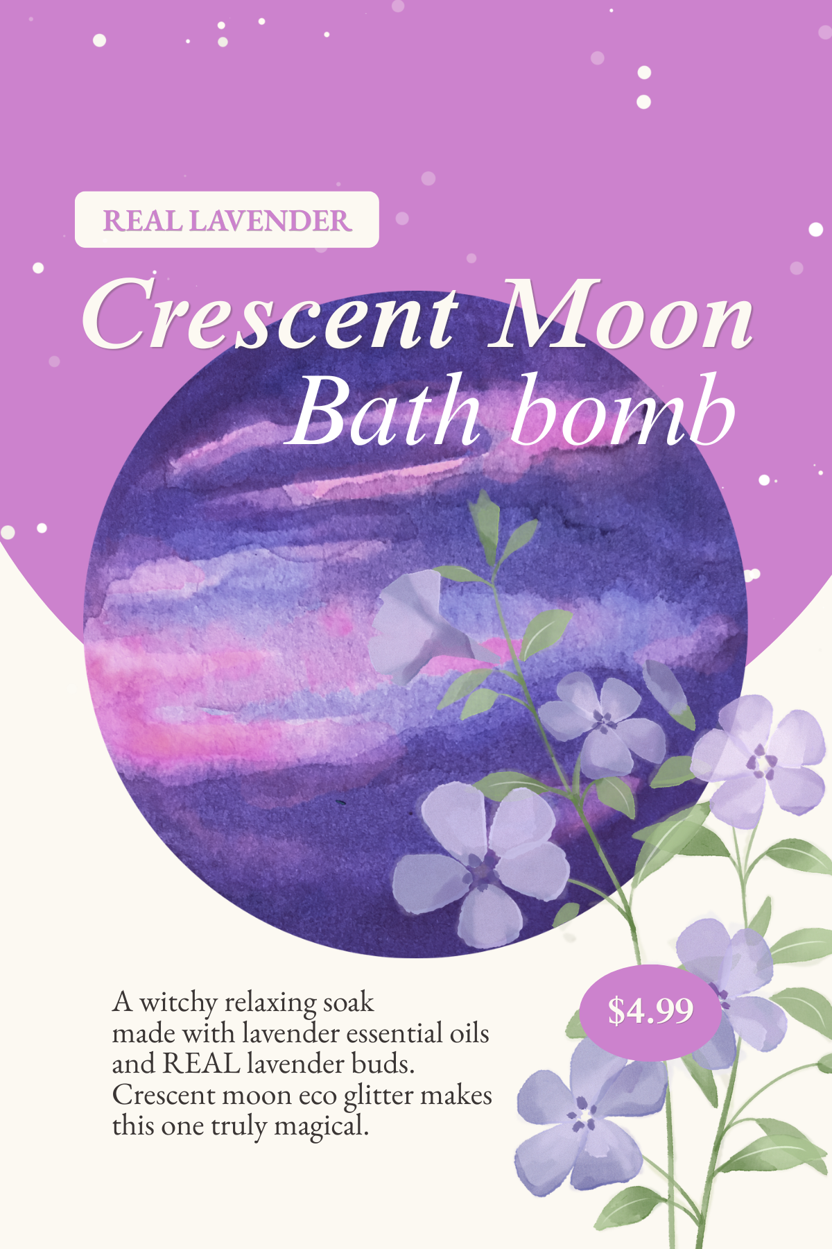 Witchy Crescent Lavender Moon Bath Bomb 🪻🌙