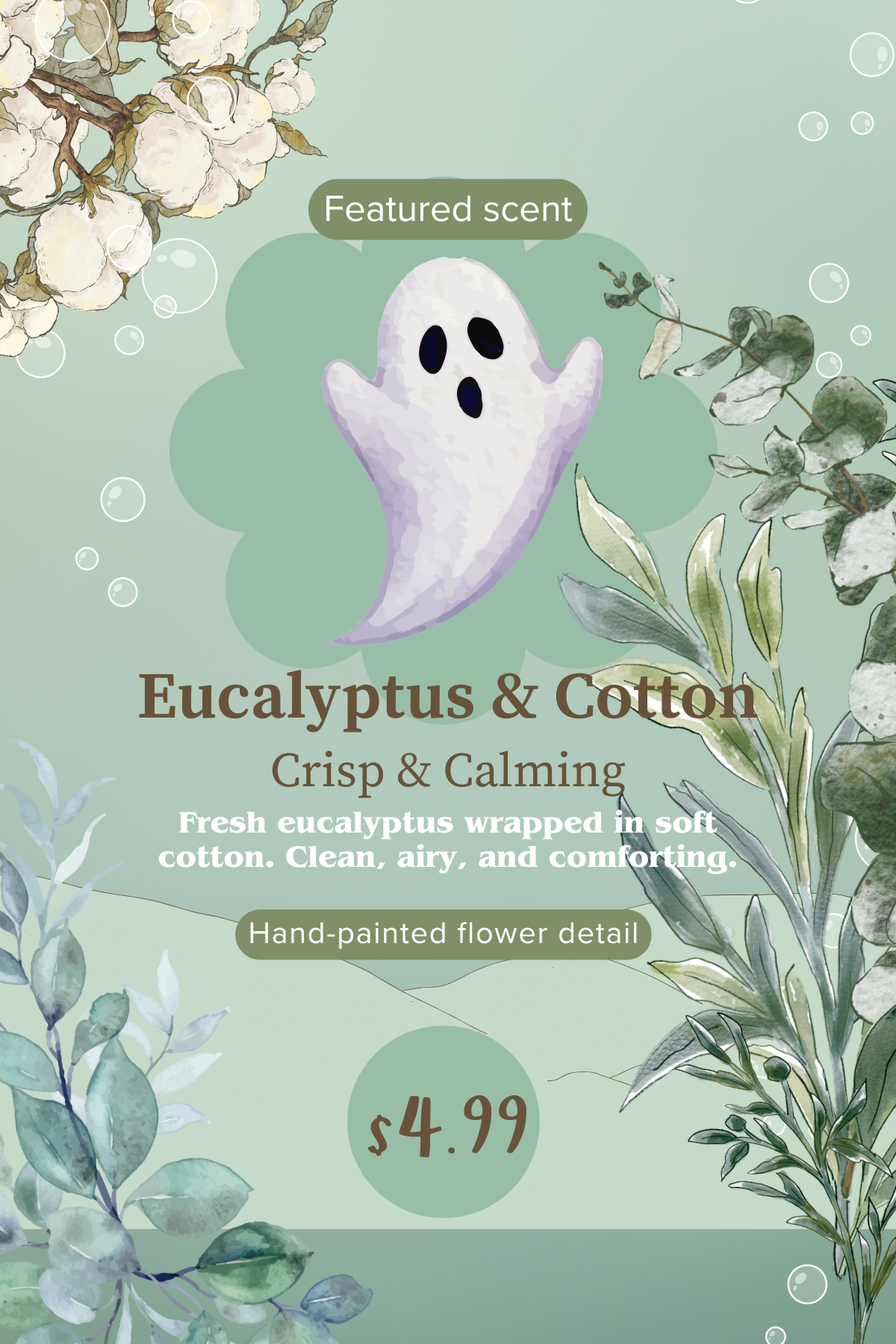 Summerween Eucalyptus Flower Ghost Bath Bomb 👻🩵